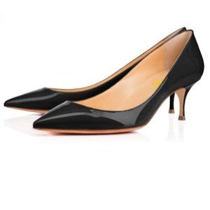FSJ Black Kitten Heels Pointy Toe Pump